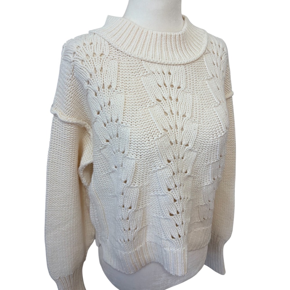Free People Belle Song Size Small Pointelle Knit Sweater Cream Ivory Boho - Picture 5 of 10